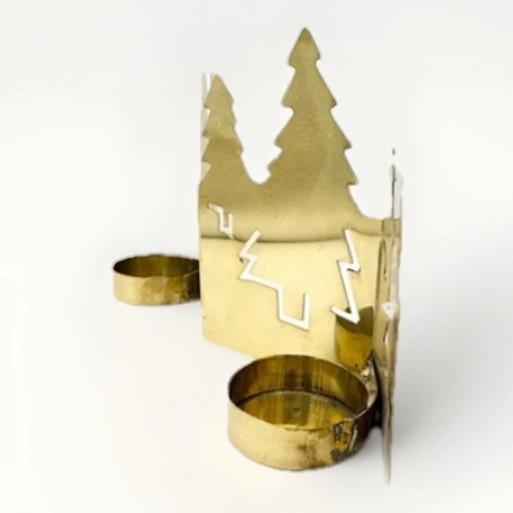 Crate & Barrel Brass Christmas Tree Votive Candle Holder Set of 3 Modern Minimal